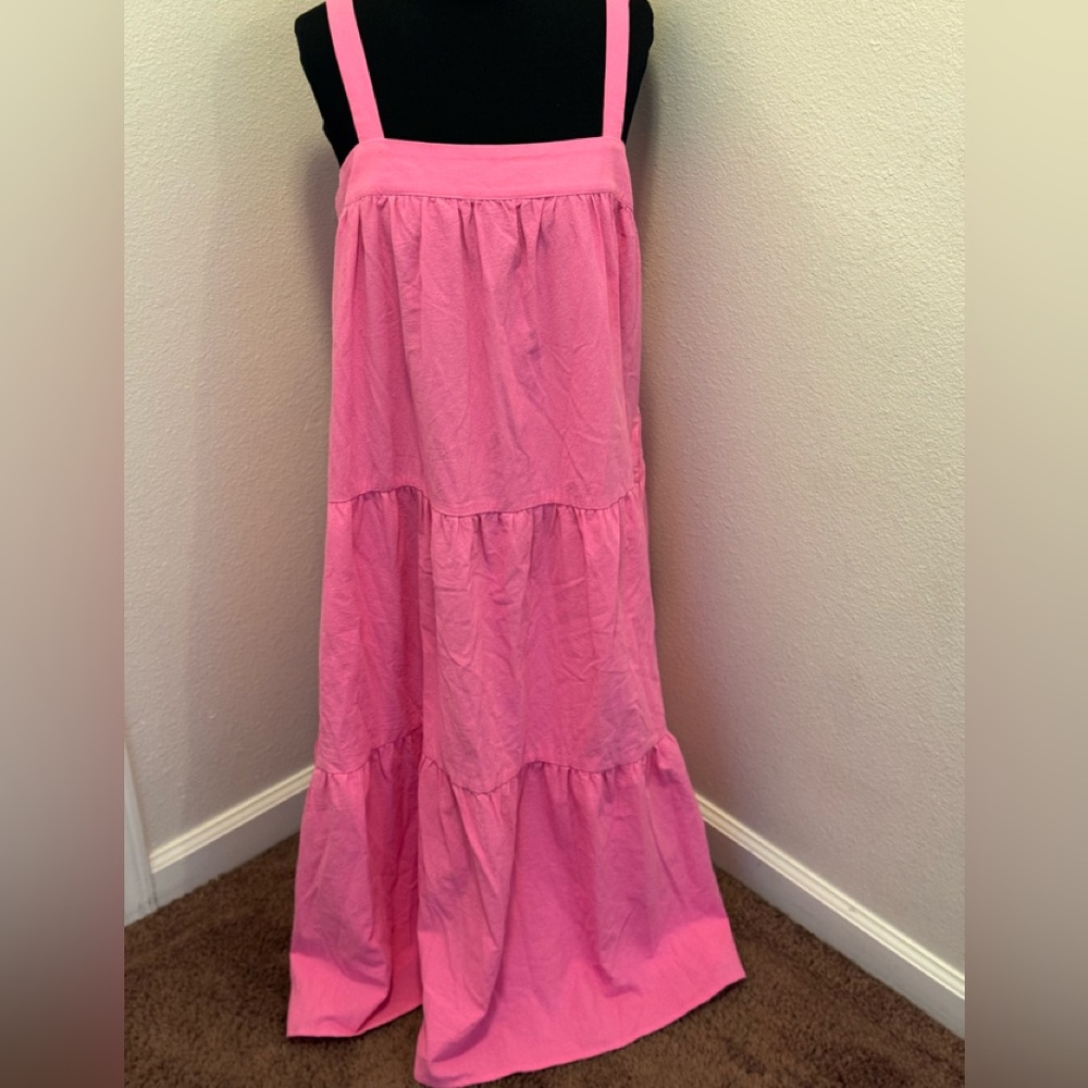 La February Boutique Belen Midi Pink Dress Cotton Poplin Sleeveless M NEW $69